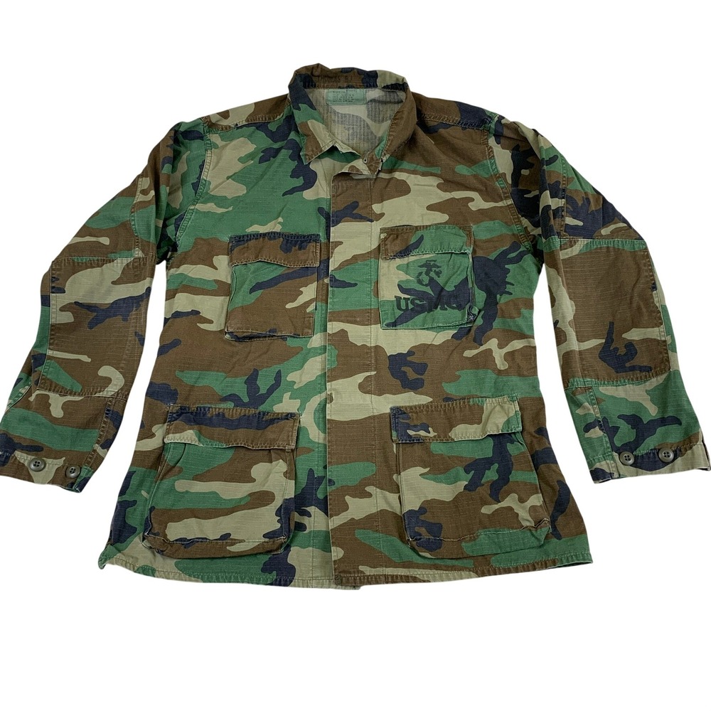 VTG 1987 USMC Woodland‎ Camo Combat Coat Jacket Medium Long 100% Cotton Ripstop